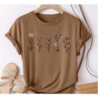 Camisa Camiseta Feminina Floral Minimalista Street Gola Redonda Ajuste Regular 100% Algodão em Oferta na Shopee