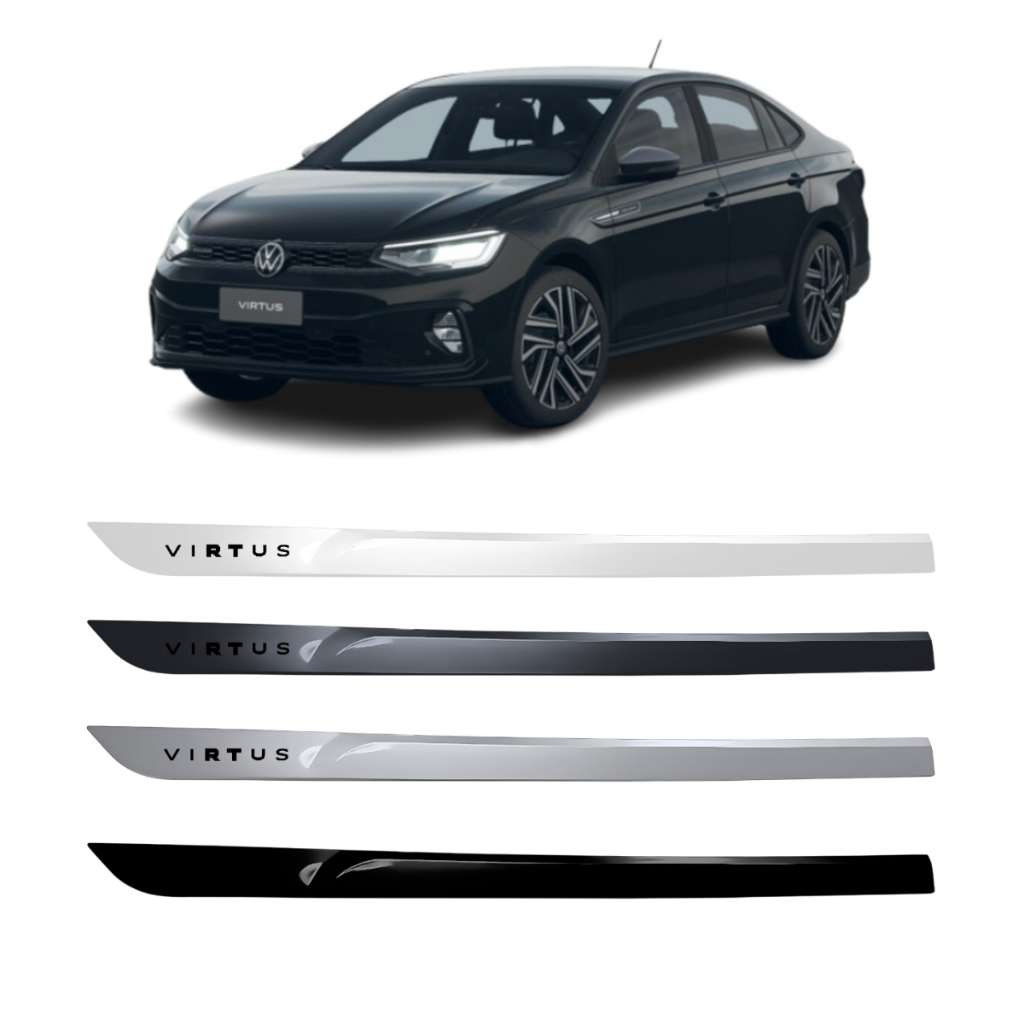 Kit Friso Porta Protetor Lateral Escrita Alto Relevo Volkswagen Novo Virtus 2024 2025 2026