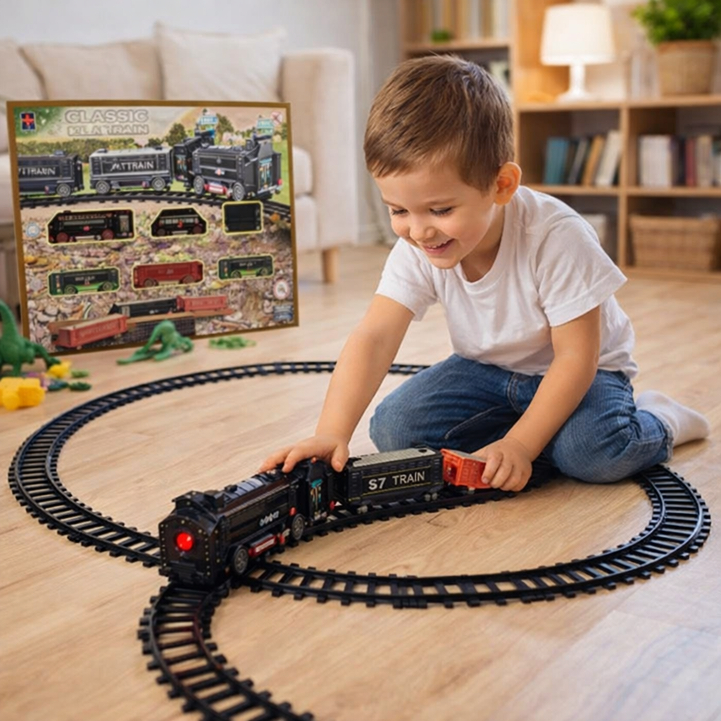 Trem Locomotivo Infantil Trilhos e Vagões Brinquedo Educativo Crianças Trem Elétrico Interativo