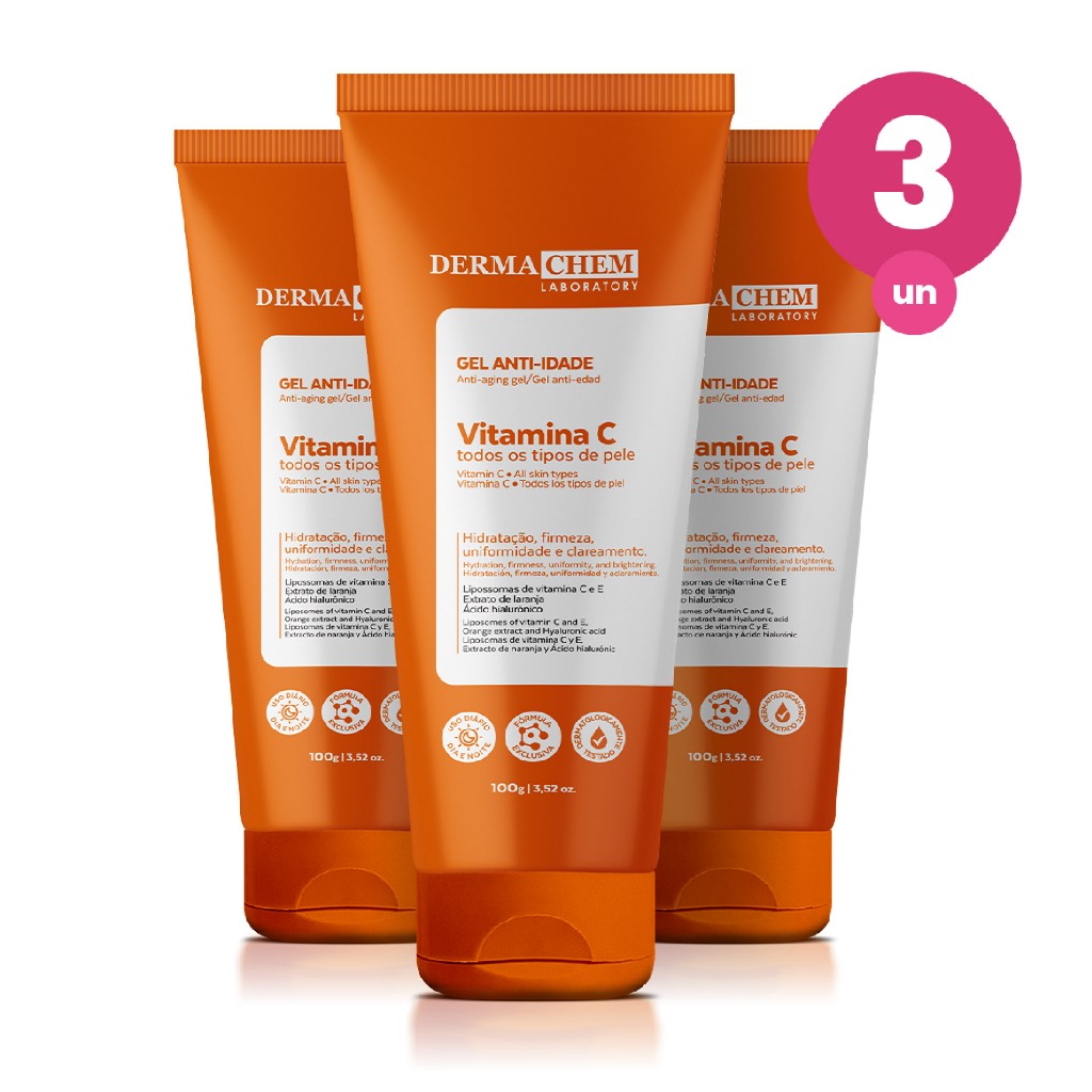 Kit 3 Gel Facial Anti Idade Vitamina C 100ml Dermachem