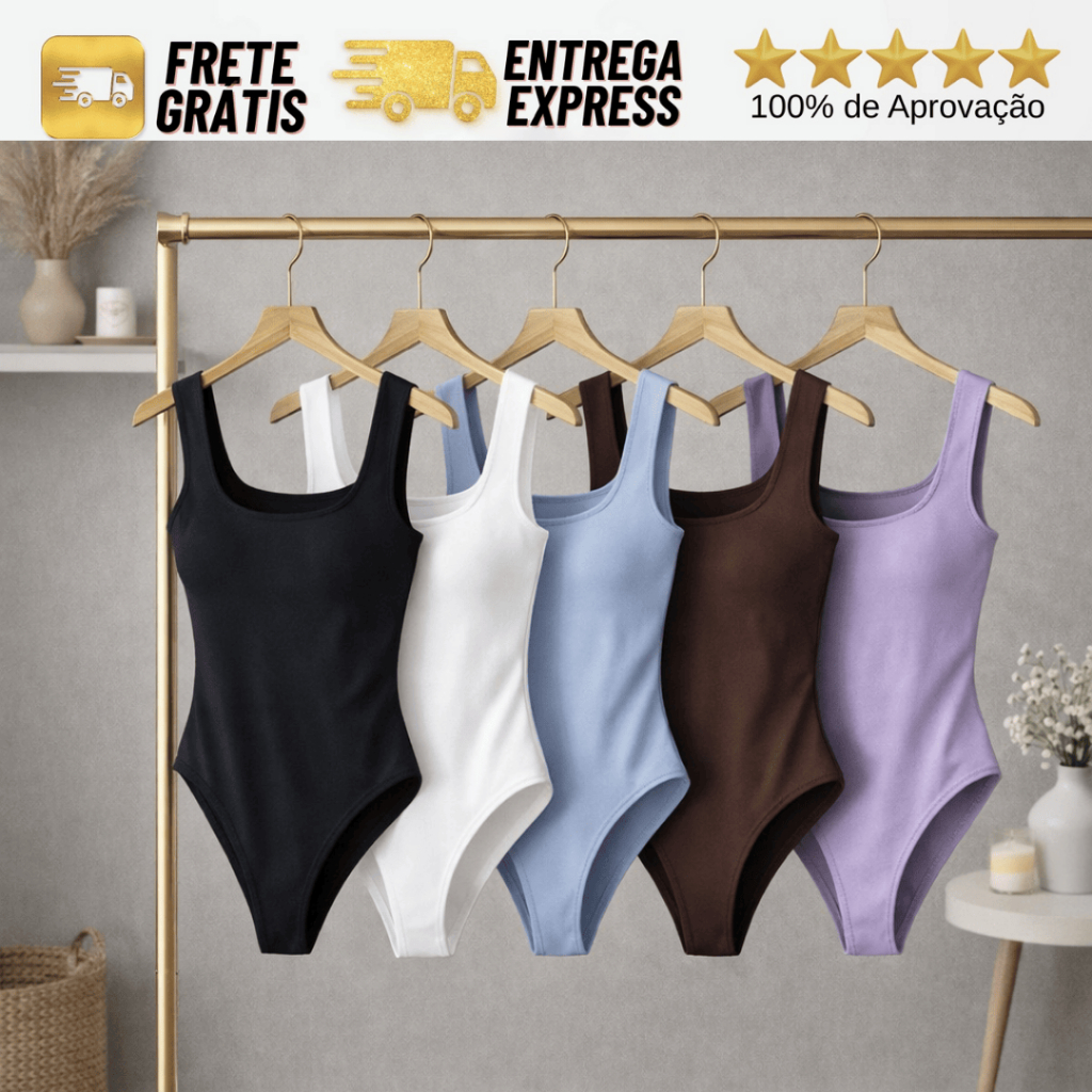 🔥 Body Collant Feminino Decote Quadrado Suplex Forrado Regata Blogueira Confortável em Oferta na Shopee