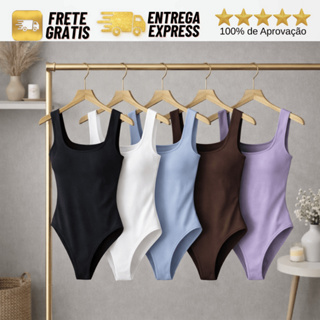 🔥 Body Collant Feminino Decote Quadrado Suplex Forrado Regata Blogueira Confortável em Oferta na Shopee