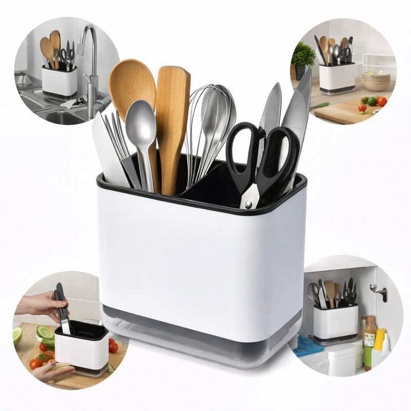 Escorredor Talheres Plastico Pia Com Dispenser Branco em Oferta na Shopee