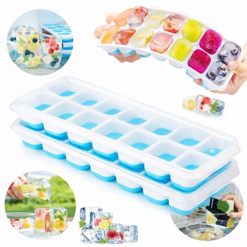 Forma De Gelo Fundo Silicone 14 Cubos Tampa Rígida