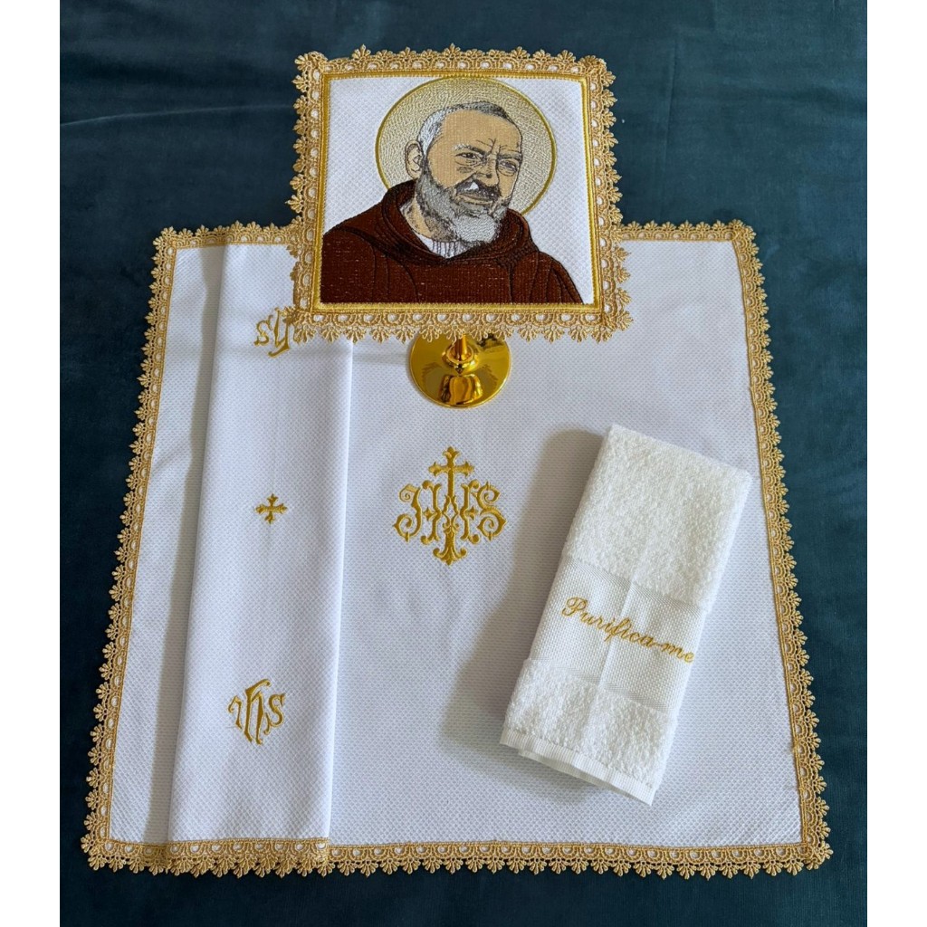 Alfaias - Padre Pio - Conjunto bordado pala bordada - Litua Paramentos