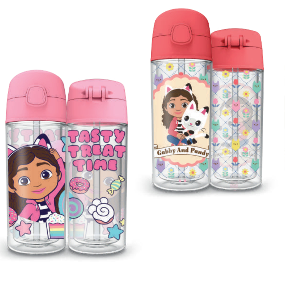 Garrafa Infantil Gabby 270ml com Canudo | Tampa Click Antivazamento | Parede Dupla em Oferta na Shopee