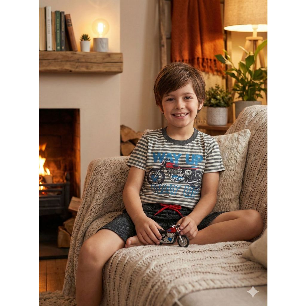 Kit 6 Peças de Roupa Infantil Menino Verão - 3 Conjuntos Menino Infantil Estampas Sortidas - 3 Camisetas + 3 Bermudas