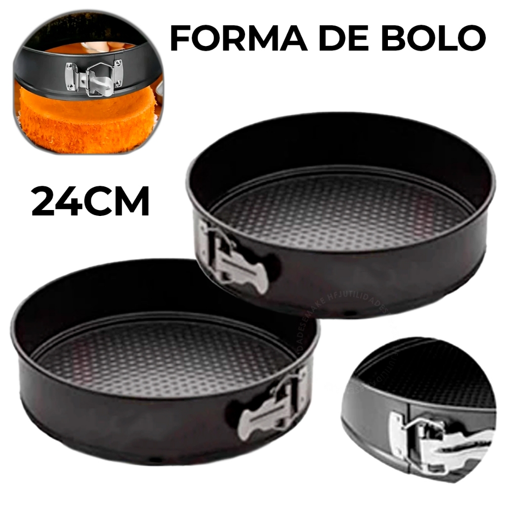 Kit 1 ou 2 Formas Assadeira 24cm Com Fundo Removível Antiaderente Bolos Tortas Condução De Calor em Oferta na Shopee
