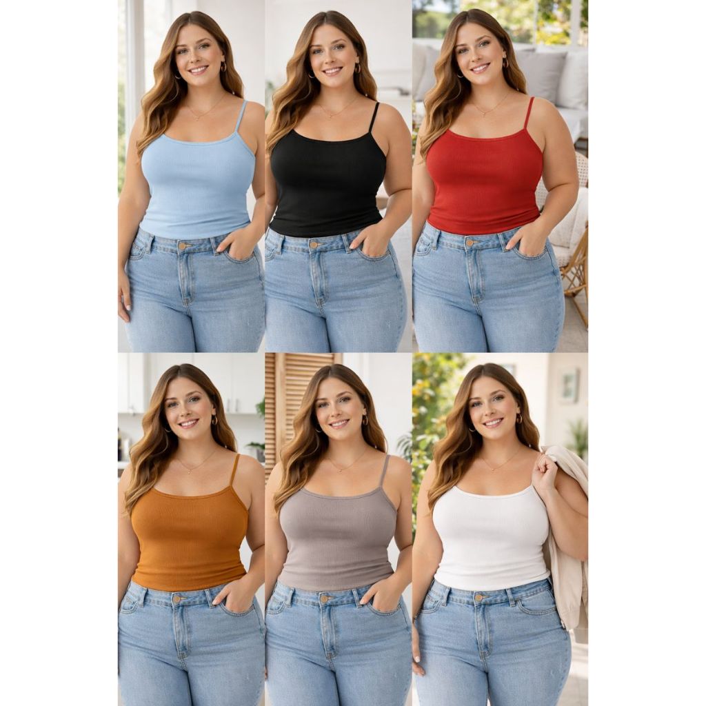 Kit 3 Blusa de Alcinha Canelada Feminina Premium P ao G4 Plus Size Escolha as Cores