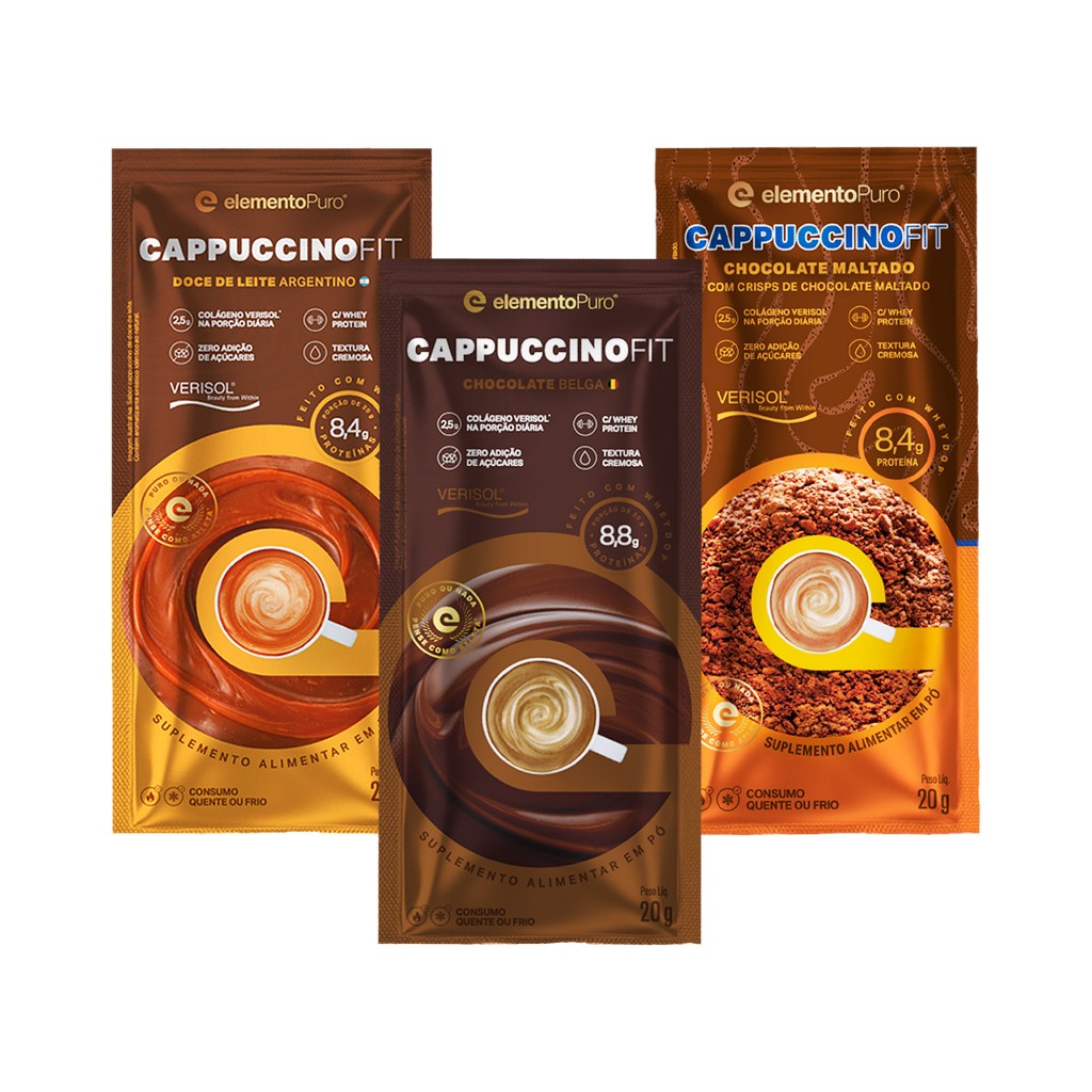 KIT Degusta 3x20g Sachês CAPPUCCINOFIT Cappuccino com Whey Protein e Colágeno Verisol em Oferta na Shopee