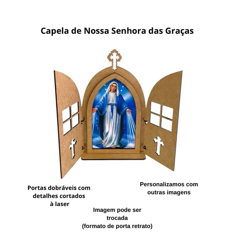 kit com 3 Capela de Nossa Senhora das Graças modelo Porta Retrato (imagem removível)