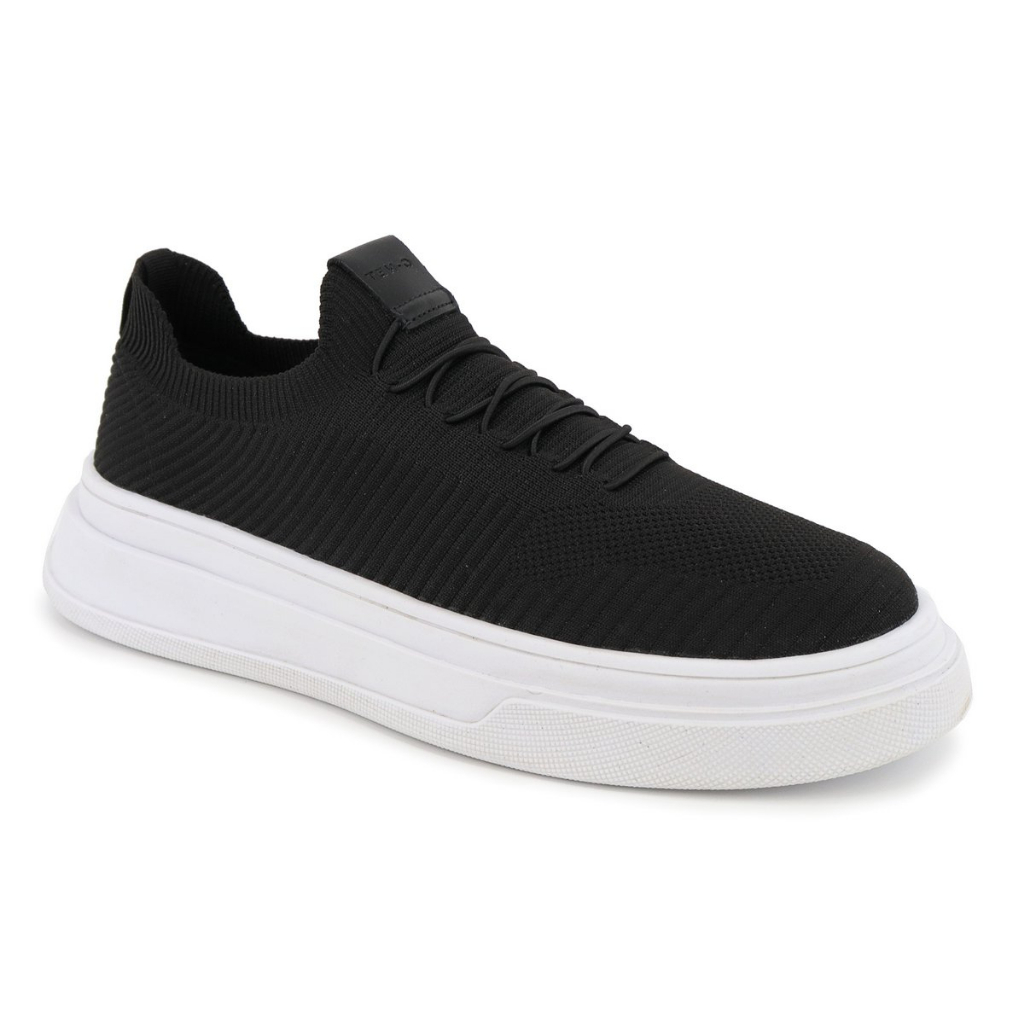 Sapatênis Masculino Casual Knit Meia Preto Esportivo Estiloso, Com Elástico Palmilha Ortopédica