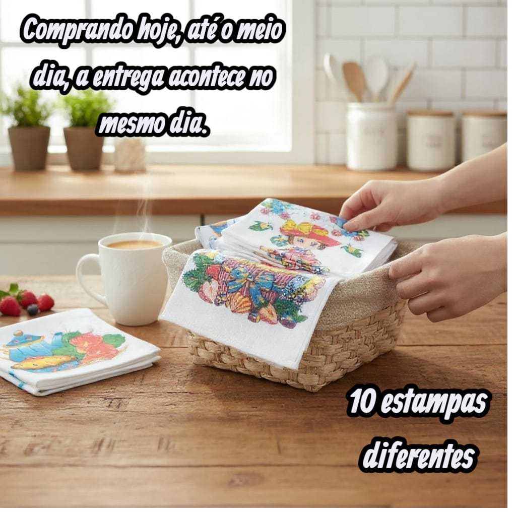 10 Panos de Prato  35 cm x60 cm Estampado Lindo 100% algodão Oficial com bainha