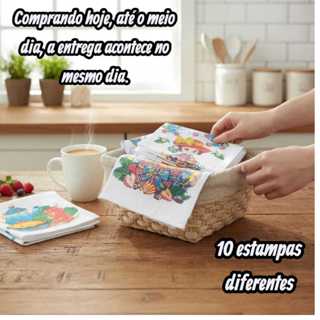 10 Panos de Prato  35 cm x60 cm Estampado Lindo 100% algodão Oficial com bainha em Oferta na Shopee