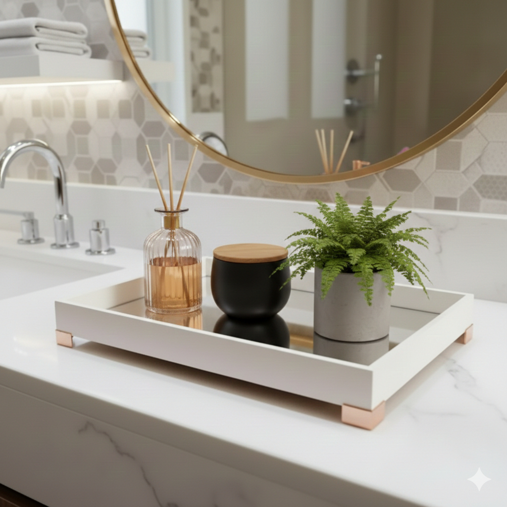 Bandeja Branca Decoração Bancada Lavabo Multiuso B086 Rosê em Oferta na Shopee