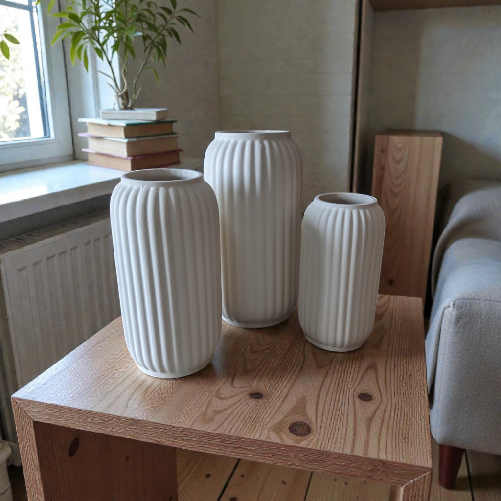 Vaso Floreira CILINDRO GOMO em Cerâmica branca fosca Decorativo Decoração para pintar em Oferta na Shopee