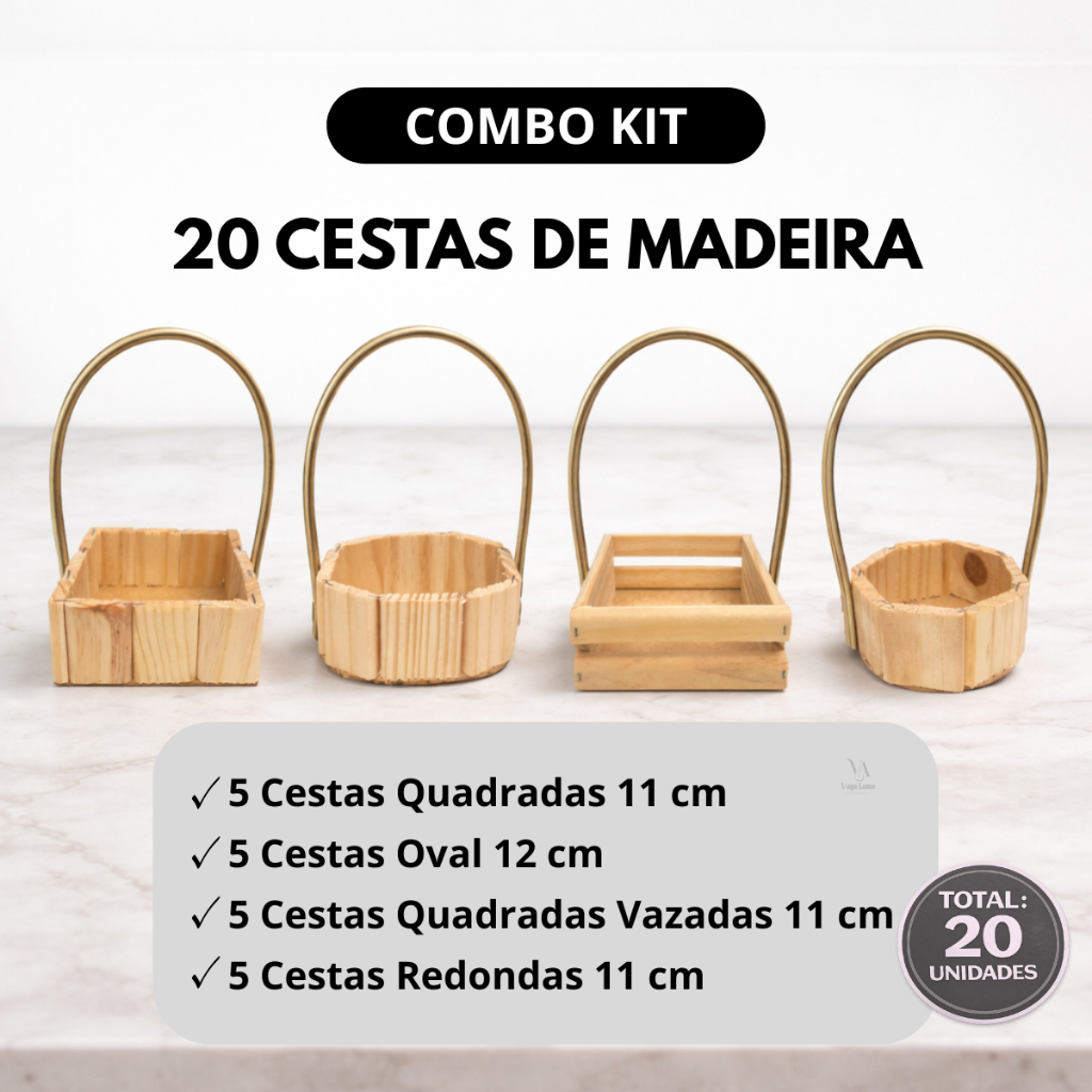 Kit 20 Cestas Mini de madeira Cesta Para Presente Decoração