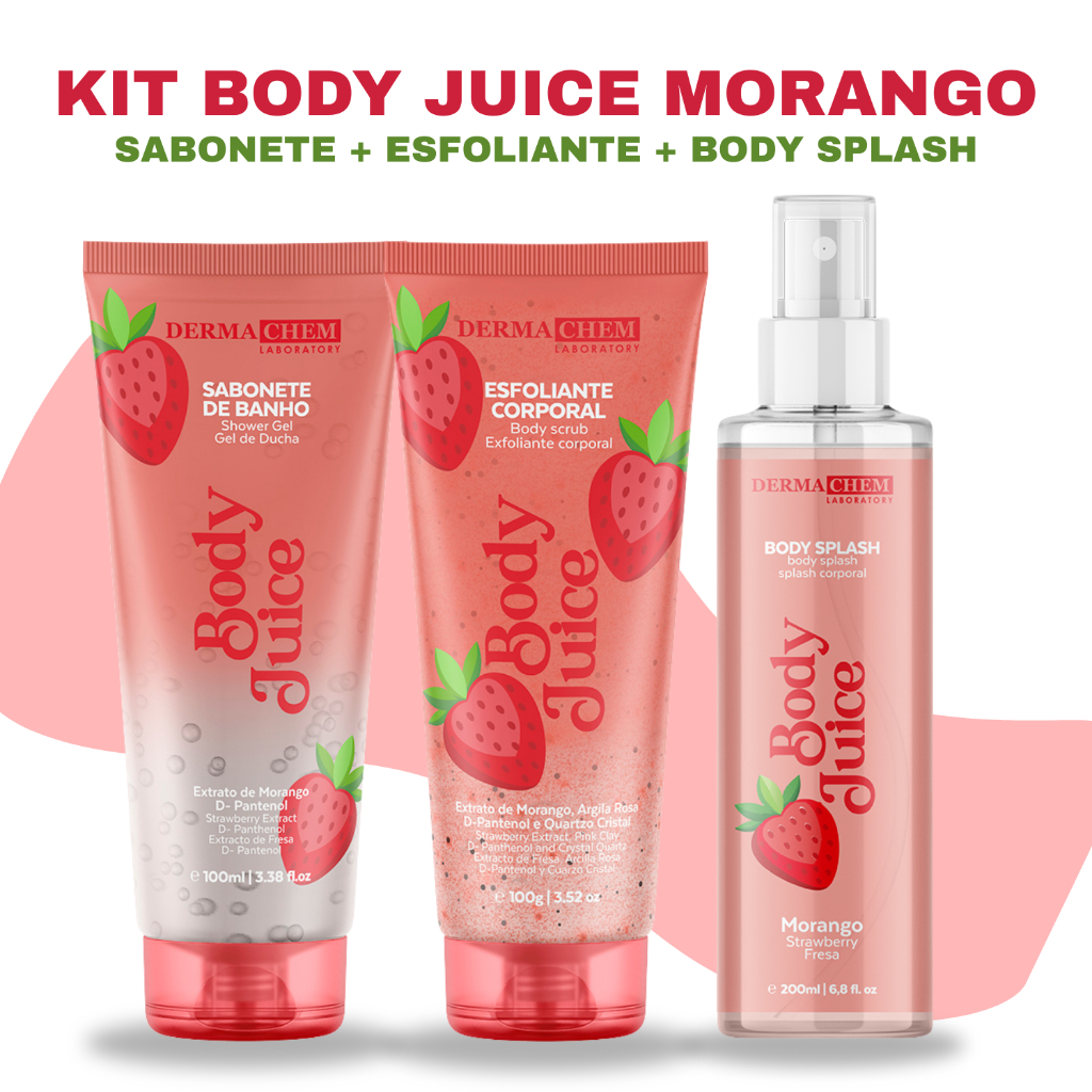 Kit Corporal Body Juice Morango 3 ITENS 🍓 (Sabonete, Esfoliante e body splash)