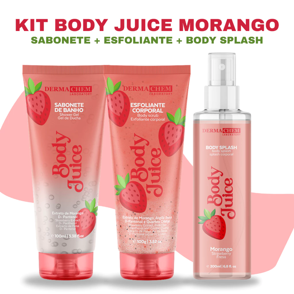 Kit Corporal Body Juice Morango 3 ITENS 🍓 (Sabonete, Esfoliante e body splash)