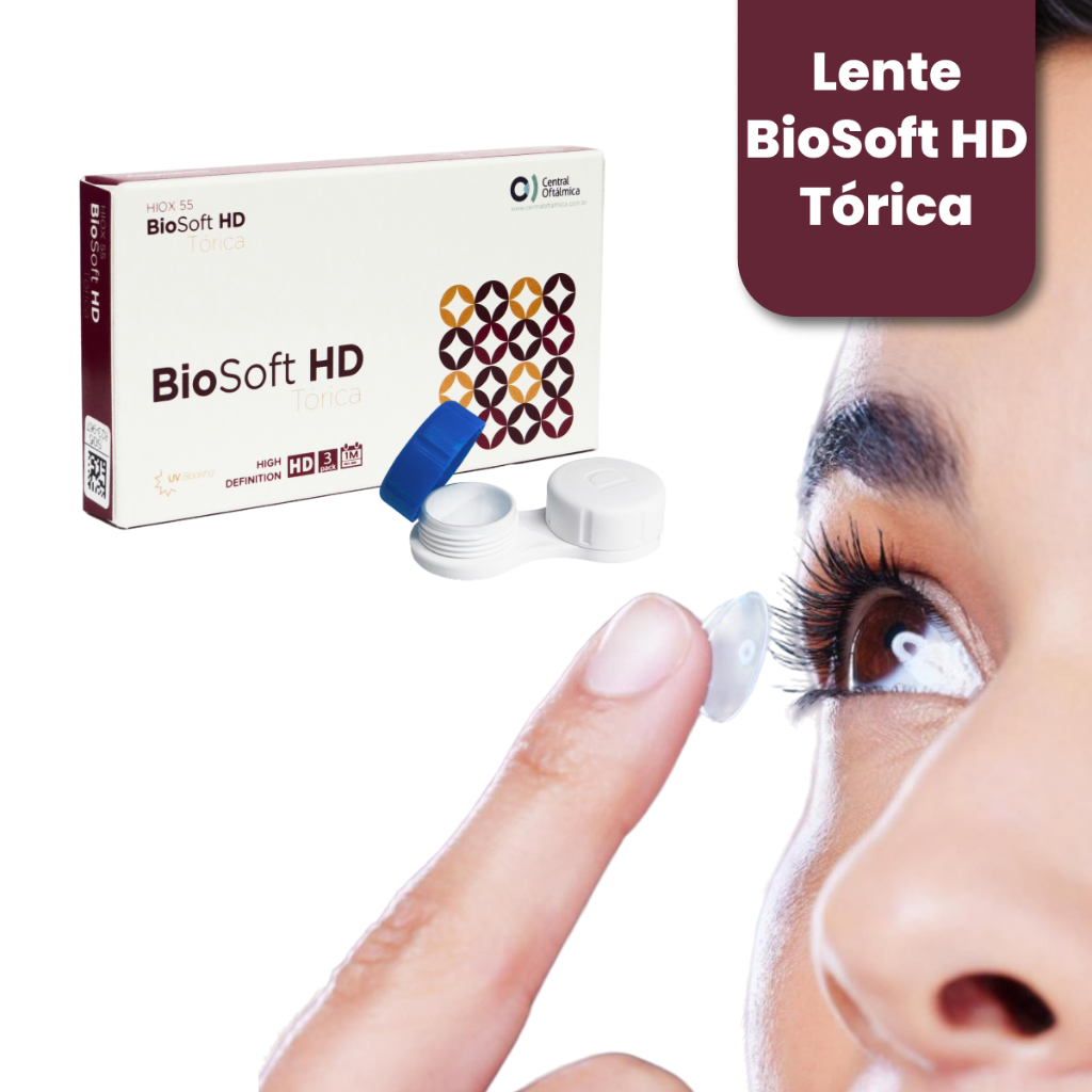 LENTE TÓRICA EIXO 80° CIL -1,25 CX3 BIOSOFT HD PARA ASTIGMATISMO TROCA MENSAL