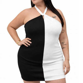 SELAH - VESTIDO PLUS SIZE  BICOLOR KARINY em Oferta na Shopee