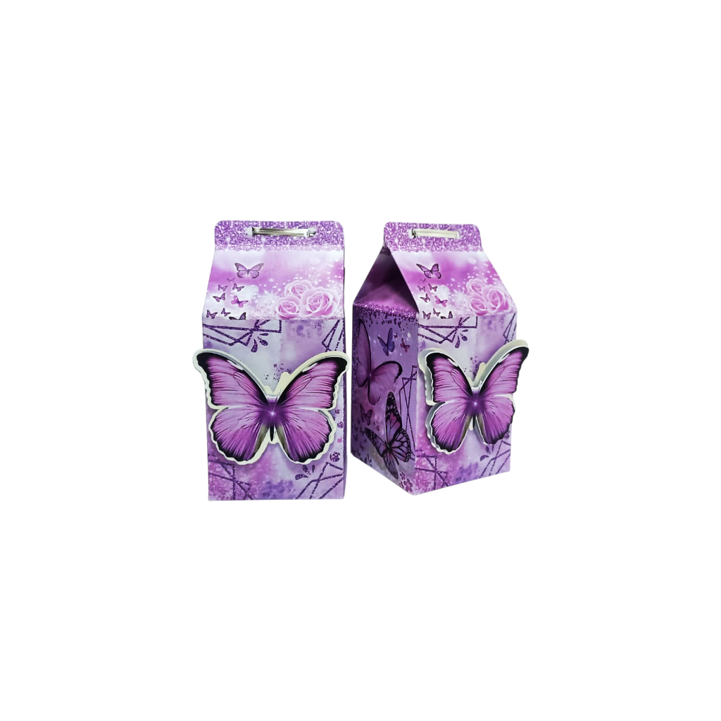 Borboleta Lilás Caixa Milk Luxo Borboleta Lilás Lembrancinha 3D Personalizada PCT C/10 Unid.