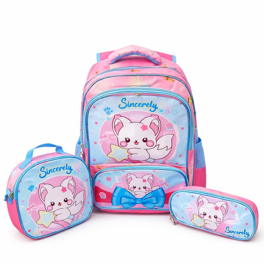 Kit Mochila Infantil Escolar 3 Peças Menina + Lancheira + Estojo em Oferta na Shopee