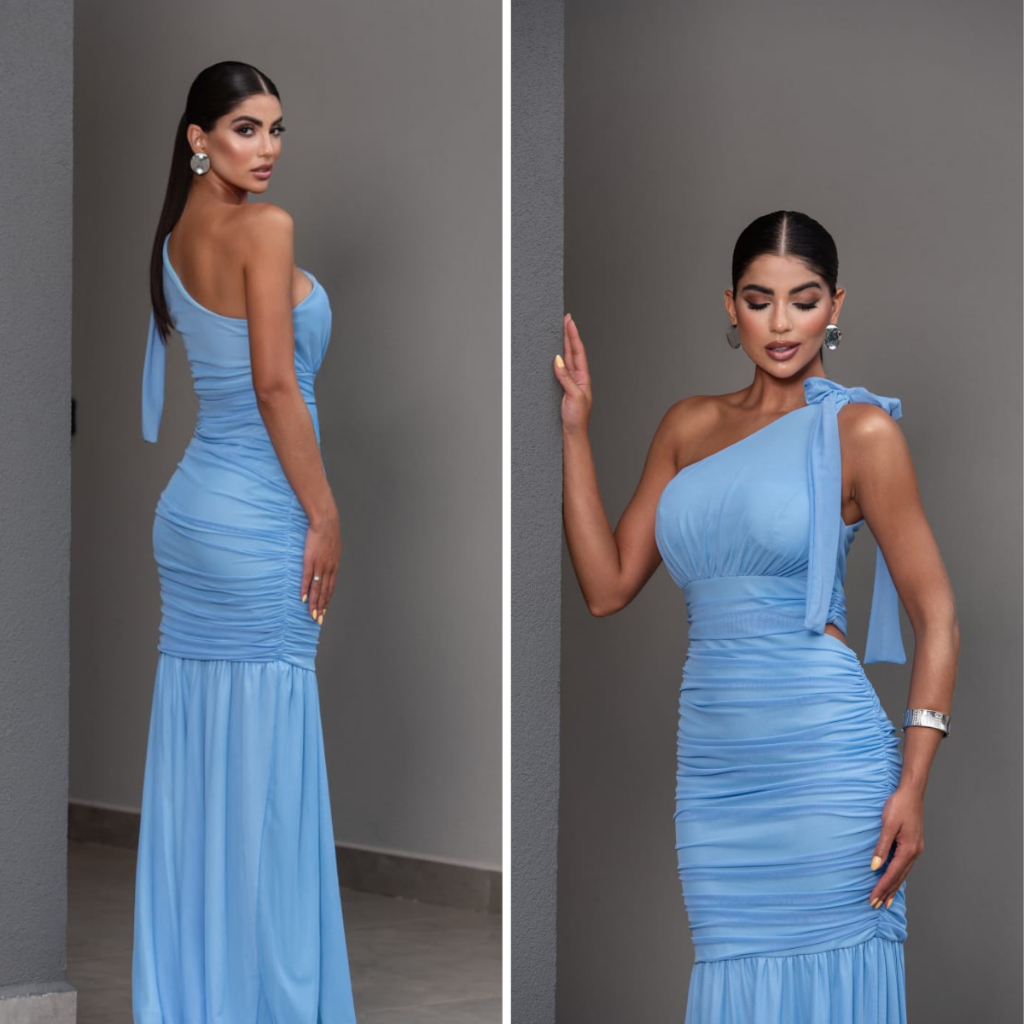 Vestido feminino tule com alça única de amarrar no ombro ideal para festas, casamentos -Envio em até 1-2 dia úteis