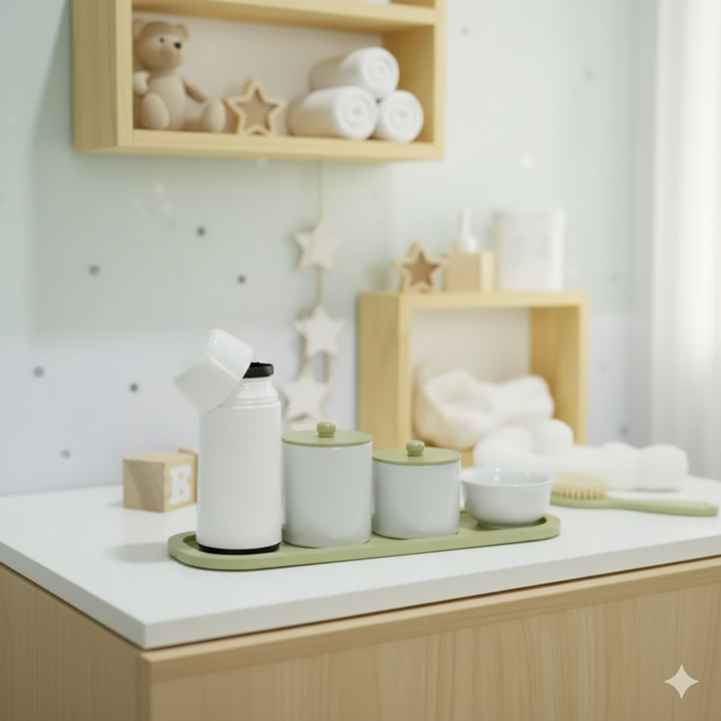 Kit Higiene Bebê K200 Porcelana com Térmica Moderno Decoração Quarto Menino Menina Banho e Cuidados — imagem 2 de 2