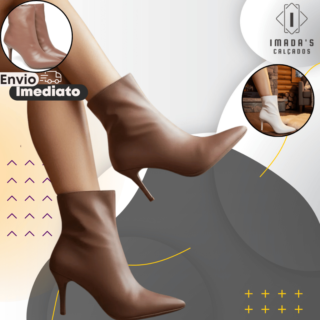 Bota Feminina Cano Curto Ella's | Salto Fino 8cm | Clássica e Elegante Bota Moda Frio Casual Envio Imediato
