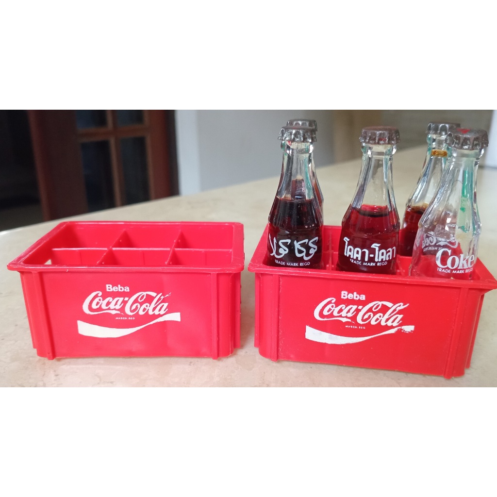 Usado Desapego Item para coleção 2 Mini Engradados Coca Cola com 5 garrafinhas de vidro Vintage anos 80