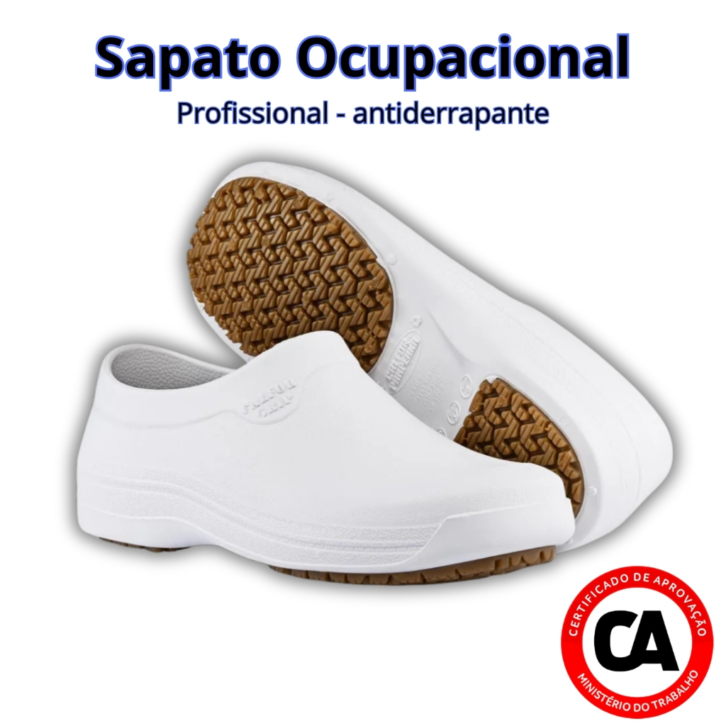 Sapato Ocupacional Calfor Grip Antiderrapante Restaurante Saúde Limpeza com C.A Trabalho Branco