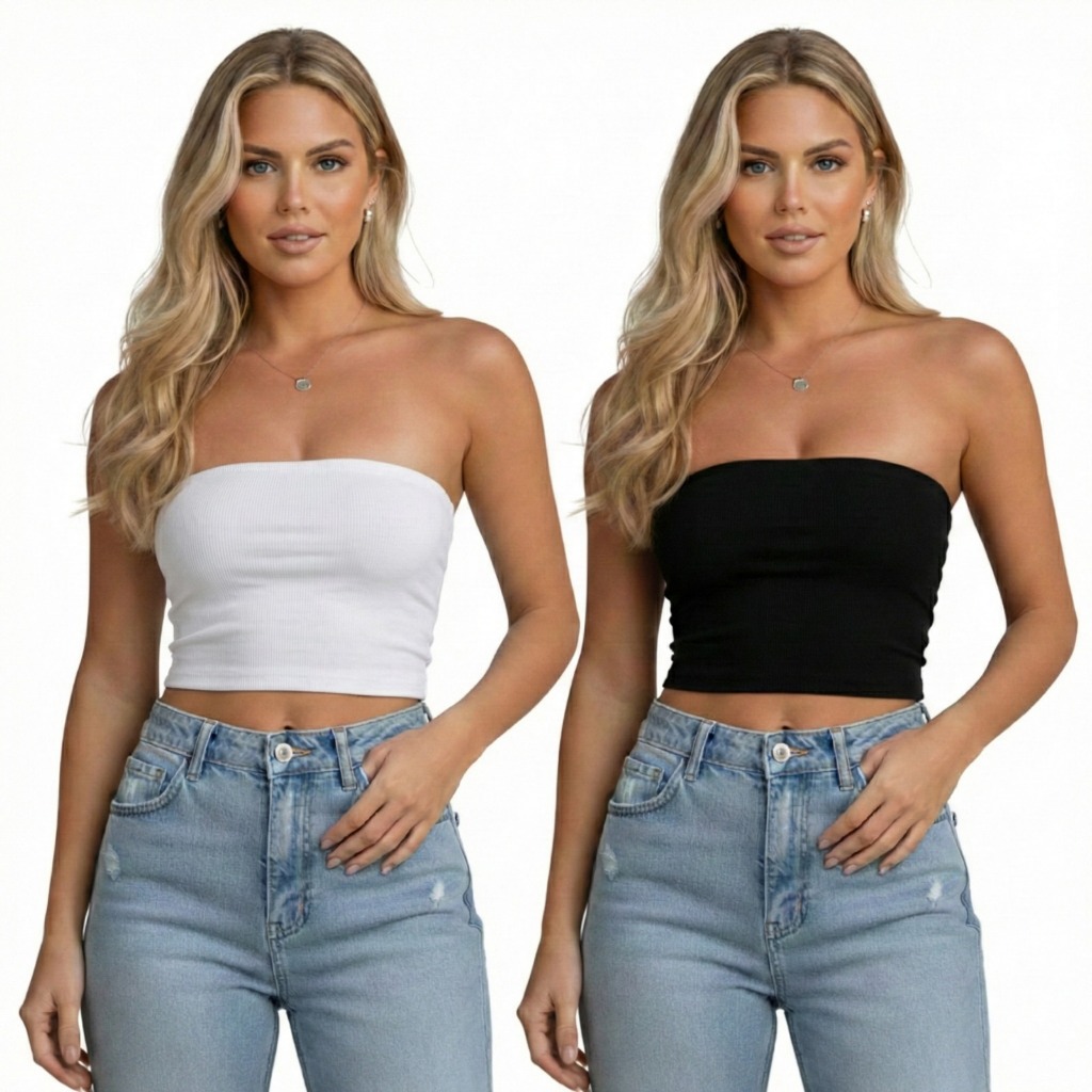 Kit 2 Tube Top Faixa Tubinho Top Feminino Tomara Que Caia Suplex Confortável Básico