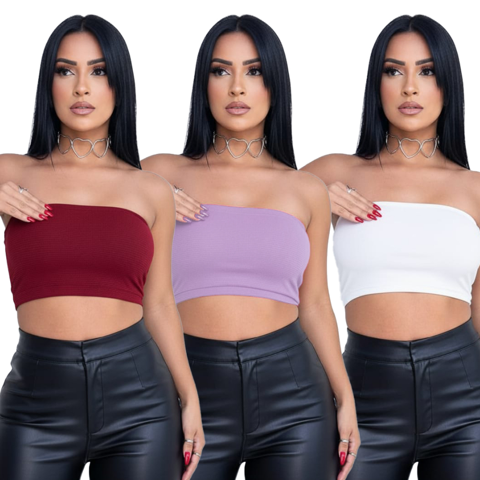 Kit 3 Cropped Top faixa com Bojo Ousado e Versátil - Tomara Que Caia Tendência Moda Gringa Verão em Oferta na Shopee