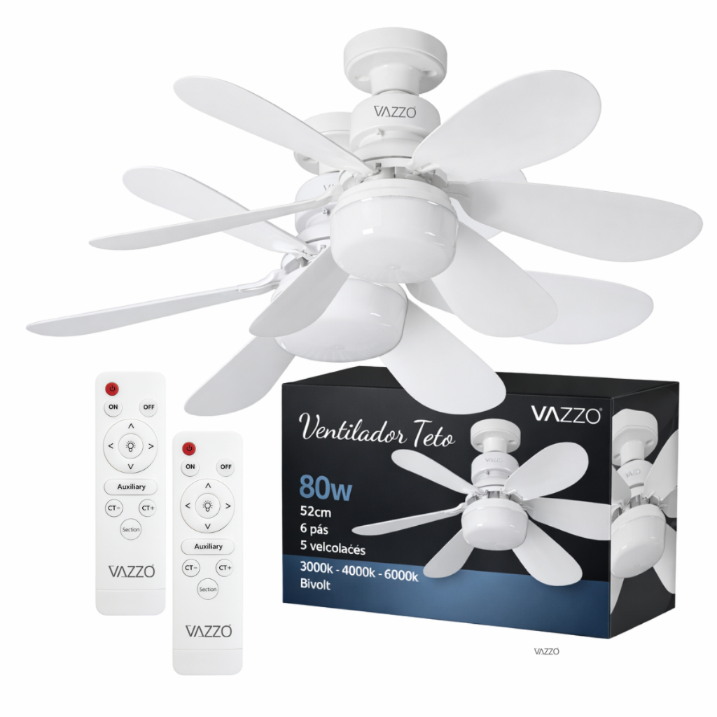 Kit 2 Ventiladores Vazzo 3 Velocidade Controle Remoto Branco 52 Cm 50 Hz/60 Hz Branco 127/220v
