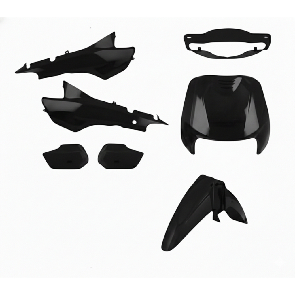 Kit Carenagem biz 100 98 2000 2001 2002 2003 2004 2005 preta completa com tampa lateral, paralama dianteiro e frente.