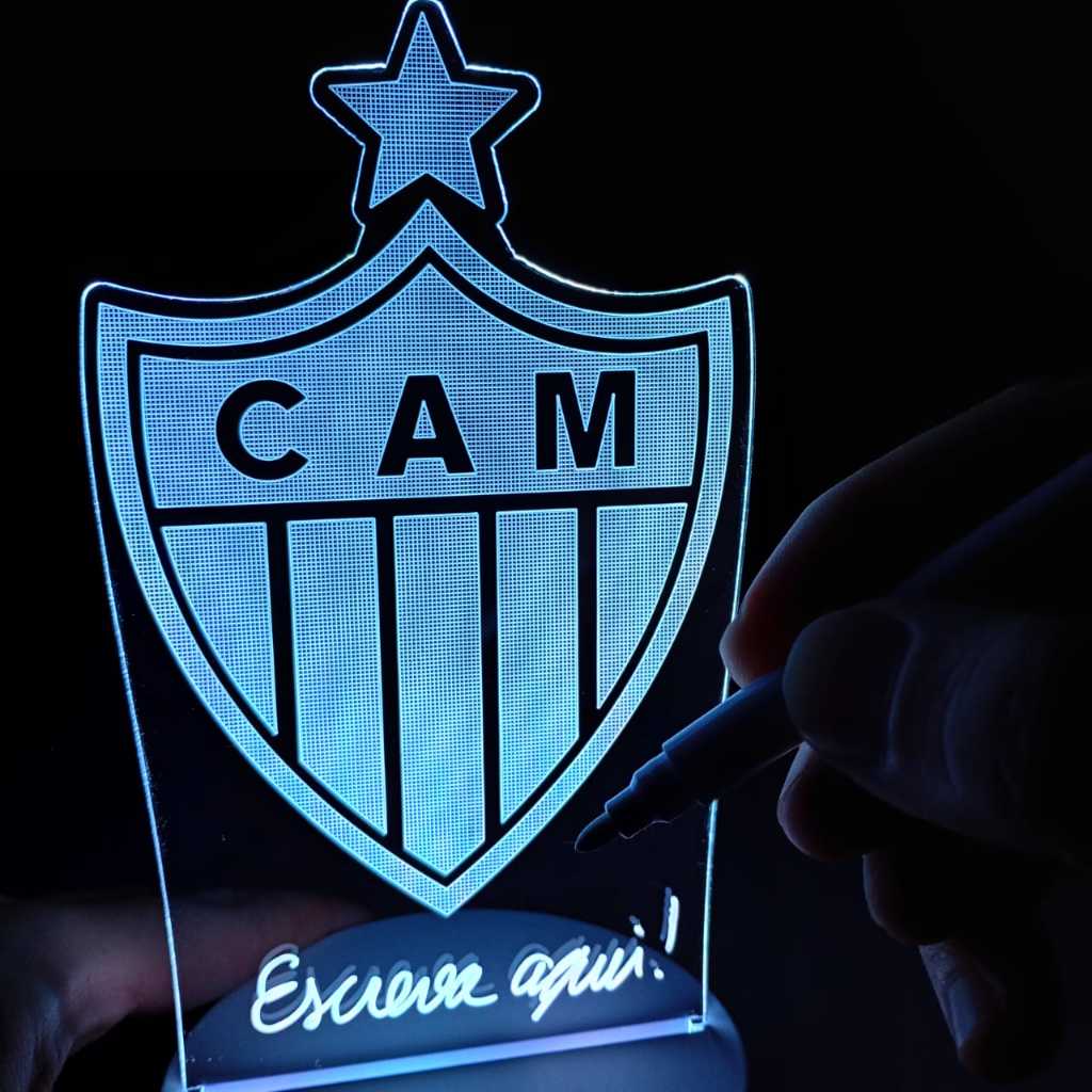 Abajur Luminária Atlético Mineiro MG Time Galo futebol Led Giz ac0379 distintivo escudo uniforme personalizado com nome
