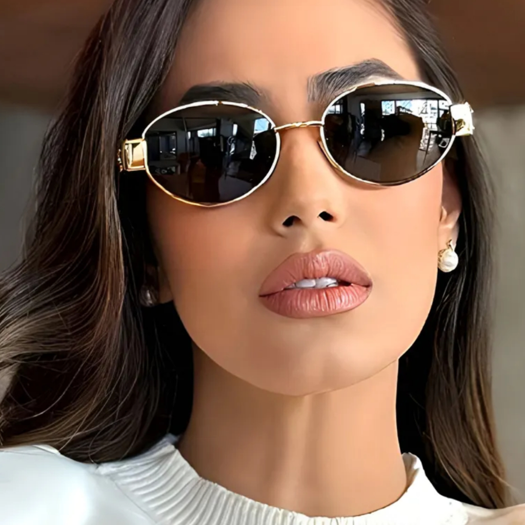 Óculos de Moda Vintage Oval para Mulheres, Armação de Metal Pequena, Óculos de Moda Femininos, Acessórios de Praia