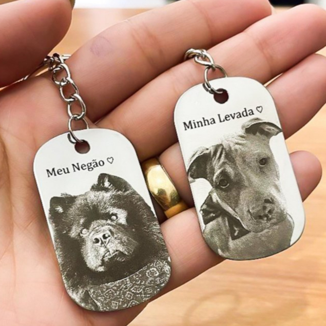 Chaveiro Personalizado a Laser com Foto Ultra Realista, Nomes, Frases