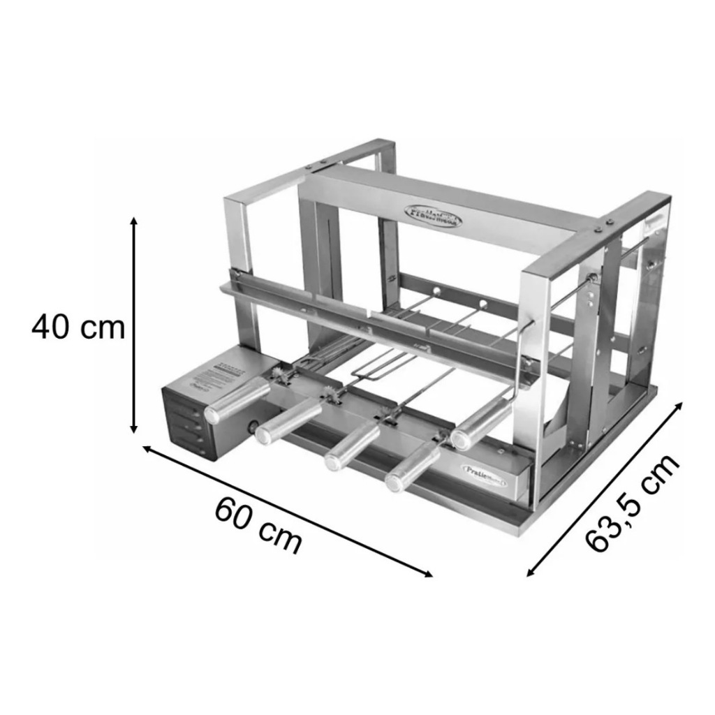 Churrasqueira Elevatória Grill Pratica 4 Espetos Grelha Argentina em Inox Motor Weg Bivolt 127/220v
