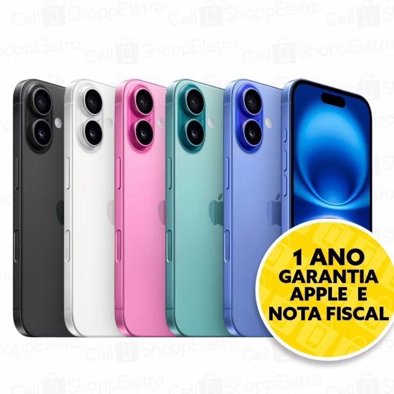 iPhone 16 ou 16 Plus 128GB / 256GB Lacrado com 1 Ano de Garantia Apple PROMOÇÃO