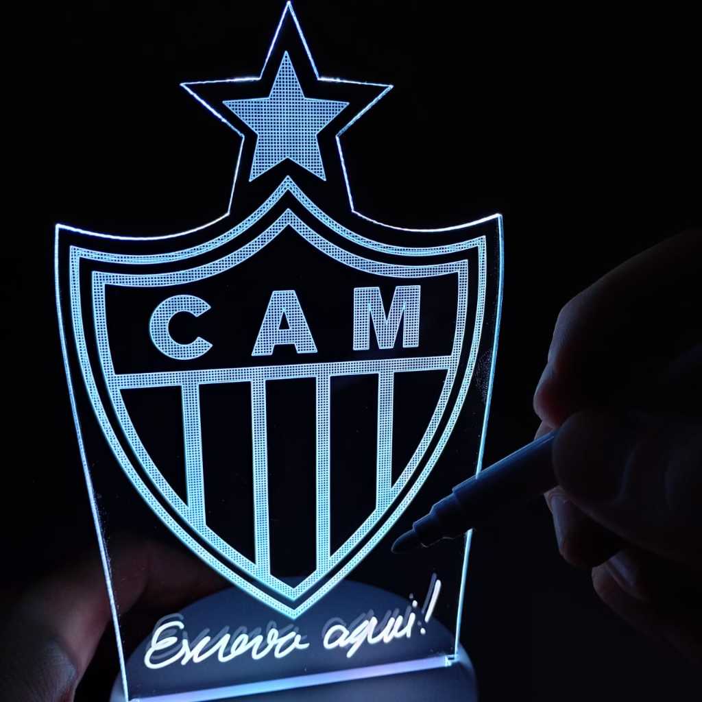 Abajur Luminária Atlético Mineiro MG Futebol em Led Giz ac0382 Distintivo Escudo Uniforme personalizado com nome clube