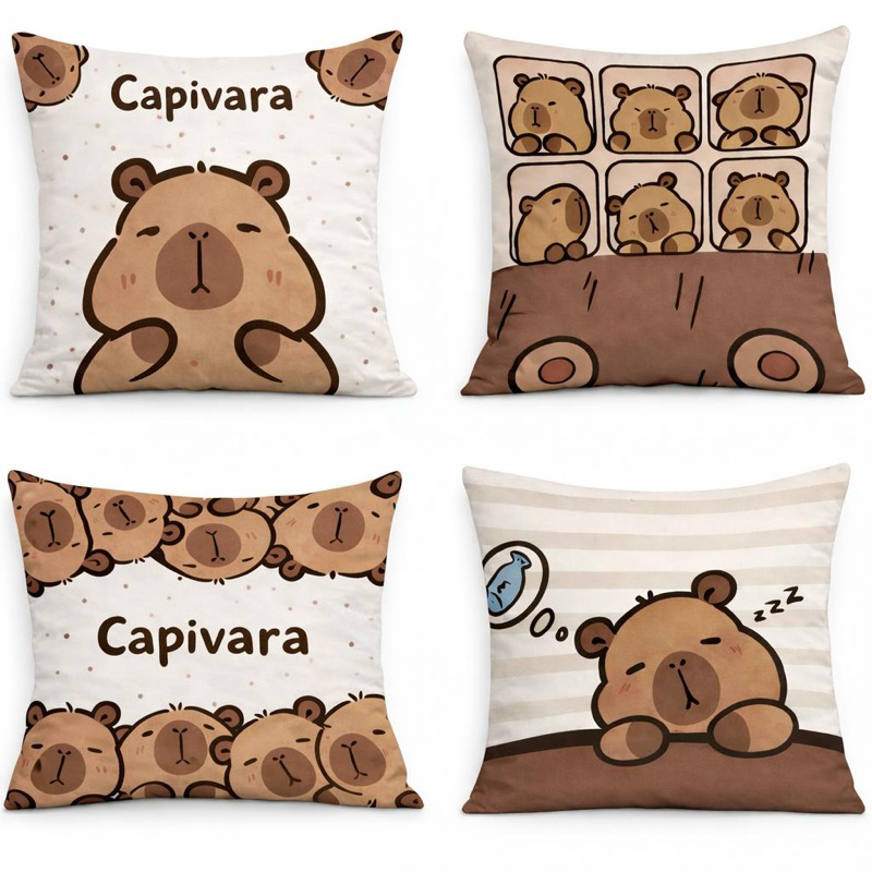 KIT 4 CAPAS DE ALMOFADAS INFANTIL CAPIVARA - TAMANHO 45X45
