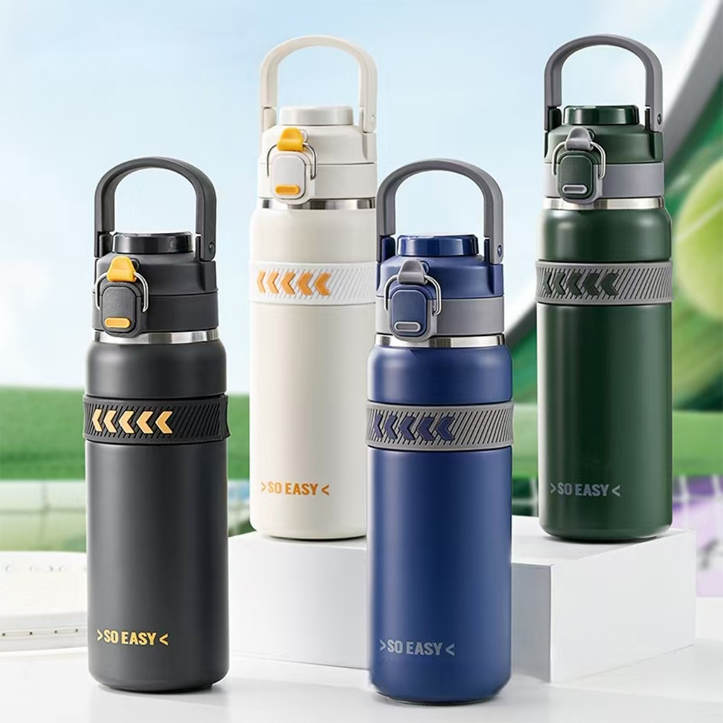 Garrafa térmica 750ml em aço inox, conserva bebidas quentes e frias, tampa com trava de segurança e alça portátil para o em Oferta na Shopee
