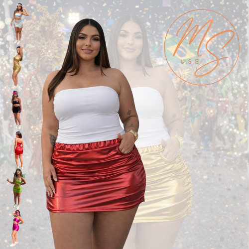 Saia Curta Metalizada Plus Size Feminina Festa com Elástico no Cós Confortável Fantasia
