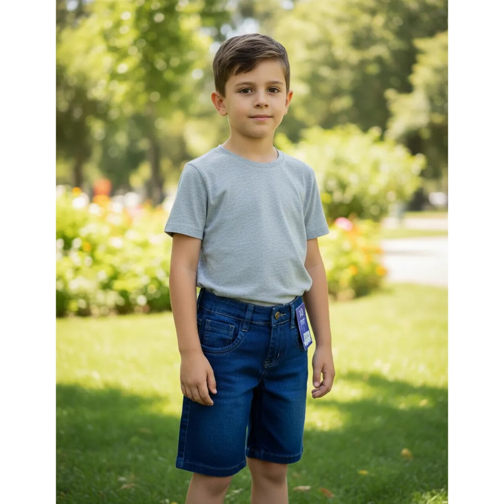 Bermuda Infantojuvenil Masculina Jeans Premium Com Elastano