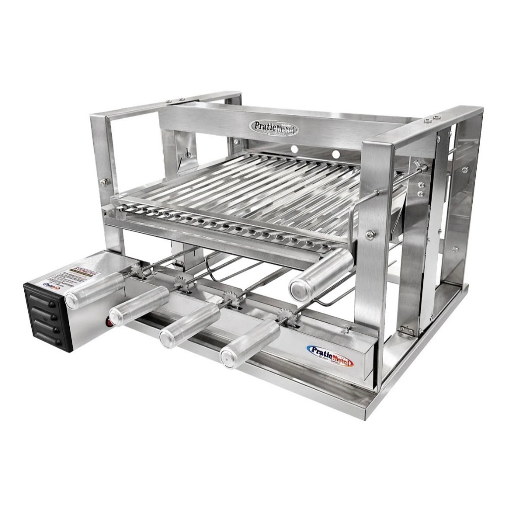 Gira Grill Elevatório Churrasqueira 4 Espetos Grelha Argentina Em Inox Churrasco Pratico Motor Weg Bivolt 127/220v Selet
