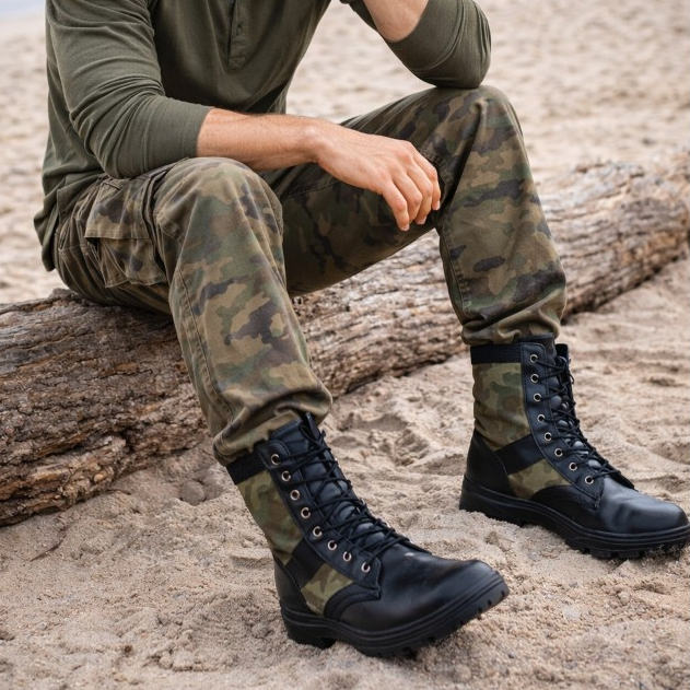 Bota Exercito Camuflada Coturno Couro Militar Masculina para Motociclista Estilo e Durabilidade
