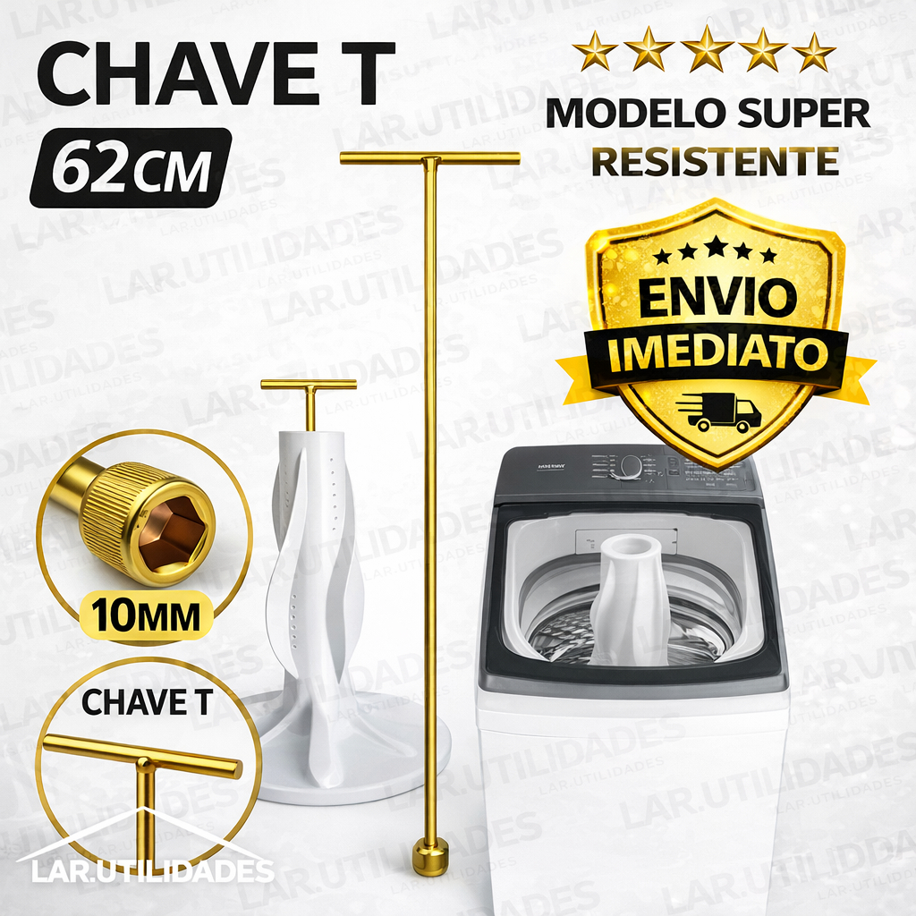 Chave T 10mm Longa 62cm para Maquina de Lavar Agitador Brastemp Electrolux