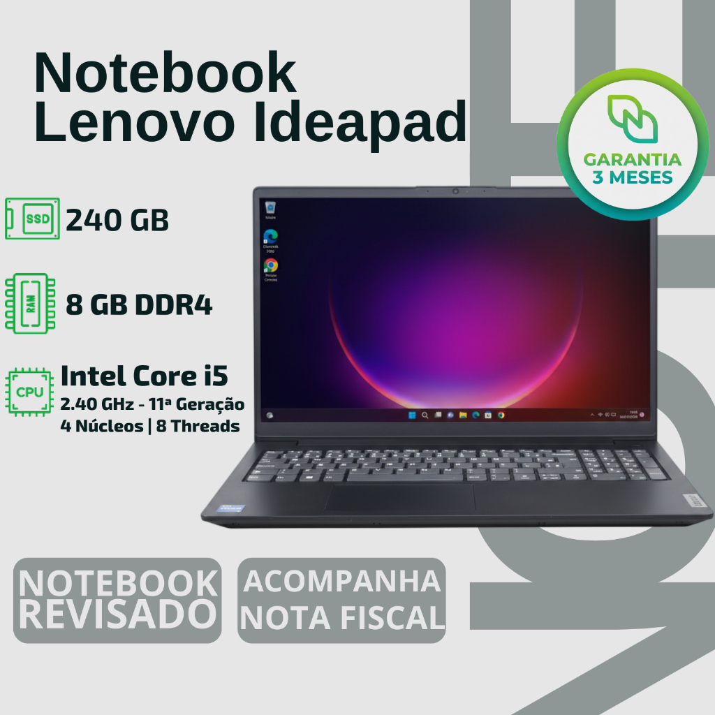 Notebook Lenovo 15,6 | Core I5 11a Ger | Ssd 240gb | Ram 8gb - QUALIDADE TRABALHAR CONFIAVEL BARATO ESTUDO FACULDADE